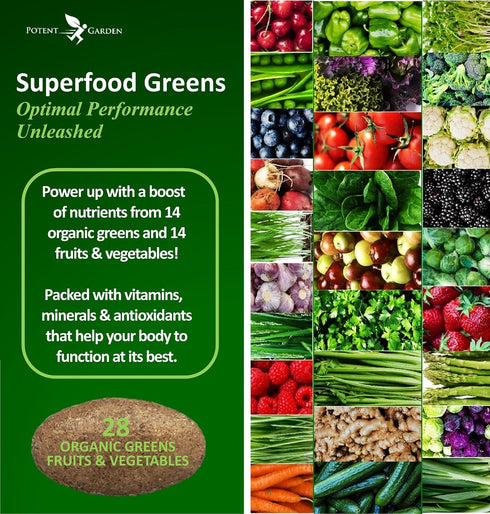 Organic Superfood Greens, Fruit and Veggies Supplement Rich in Vitamins & Antioxidants with Alfalfa, Beet Root & Tart Cherry to Boost Energy, Immu...