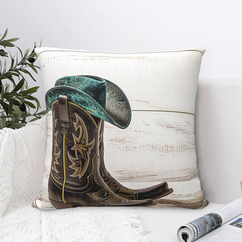 Western Cowboy Hat and Cowgirl Boots Decorative Throw Pillow Covers 18x18 Inch Pillows Case Square Cushion Cover Standard Pillowcase for Sofa Couc...