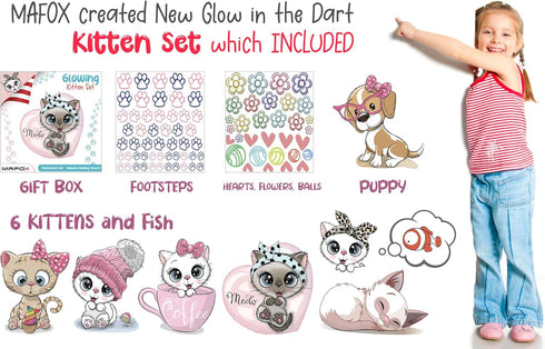 Glow in The Dark Cat Stickers with Dog and Fish, Wall Decals Sticker for Kids Bedding Room, Great for Birthday Gift Glowing Cat for Girls and Boys...