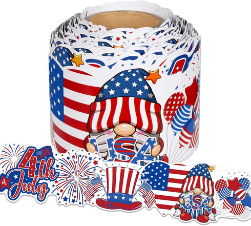 4th of July Bulletin Board Border, 65.6Ft Red Blue White Patriotic Borders for Bulletin Board Patriotic Gnome Star Trim Border Roll for Independen...