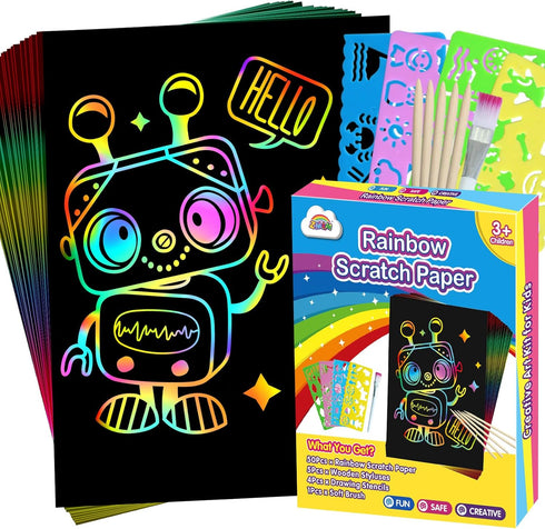 ZMLM Scratch Art for Kids Toy: 60 Rainbow Scratch Paper Art Supplies Kits for Boy Girl Birthday Gift Arts Crafts Classroom Supplies for Kids Party...