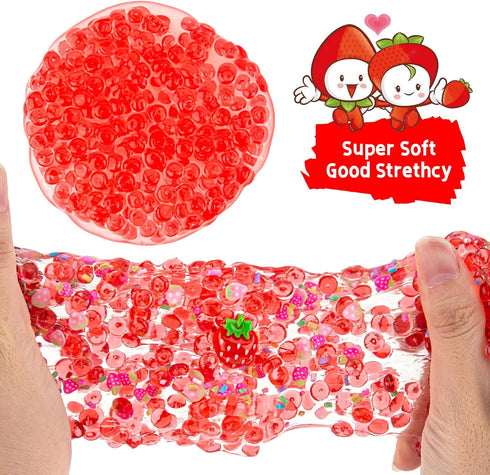Strawberry Fishbowl Bead Slime, Good Stretchy and Non-Sticky Crunchy Slime, Slime Party Favors for Girls and Boys Ages 8-12, Slime Sensory Toys, H...