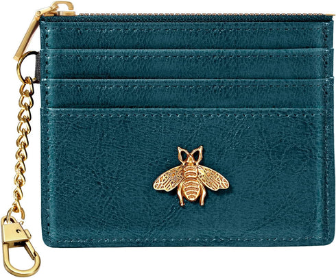 SEAVILIA Teal Card Holder Keychain Wallet for Women/Men with ID Window Rfid Small Bee Slim Minimalist Wallet...
