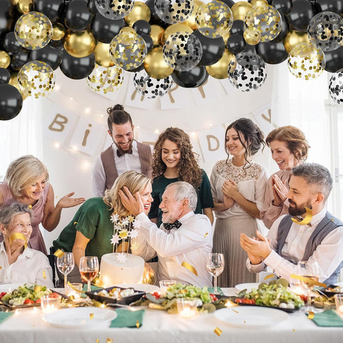 Black and Gold Balloon Garland Kit, 114Pcs Black and Gold Balloons, 4 Size Black Gold Latex Party Balloons for Birthday Decorations, New Years, We...