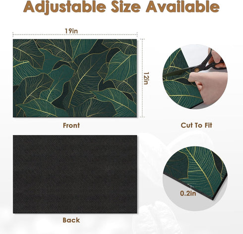 Coffee Mat for Countertop, Golden Banana Leaf Emerald Green Dish Drying Mat 2 Pcs for Kitchen Coffee Bar Accessories, Coffee Maker Espresso Machin...