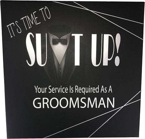 Groomsmen Gift Boxes Set of 2 (8x8x4 in) Empty Set with Silver Foil Design and Matching Proposal Cards for Asking The Groom's Team to Be in Weddin...