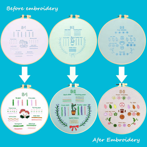 Luxiys 3 Sets Starter Embroidery Kit for Beginners Hand Embroidery Kit includes Bamboo Hoop, Pin Cushion, Cloth, Needlepoint Kits, Cross Stitch Ki...
