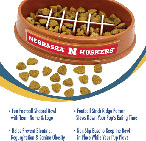 NCAA Super-Bowl - Nebraska Cornhuskers Slow Feeder Dog Bowl. Football Design Slow Feeding Cat Bowl for Healthy Digestion. Non-Slip Pet Bowl for La...