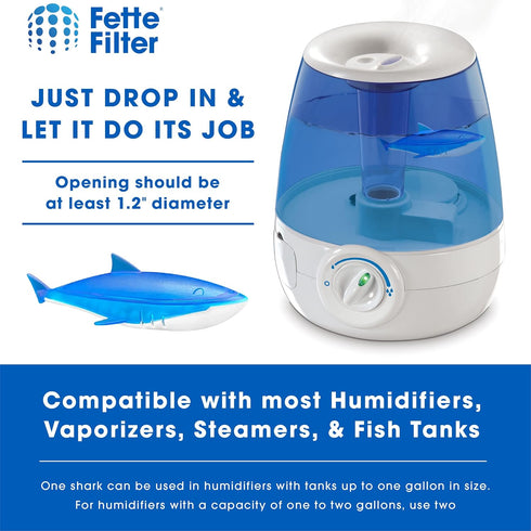 Fette Filter - Humidifier Cleaner in The Shape of a Shark, Demineralization Float Compatible with Most Humidifier and Fish Tank, Eliminates White ...