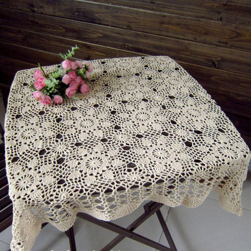 Hsvanyr 39inches Beige Tablecloth Handmade Crochet Cotton Square Coffee Table Cover Doilies Couch Back Covers Kitchen Dining Room Restaurant Party...