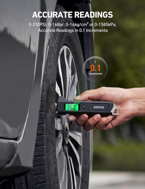 AstroAI Digital Tire Pressure Gauge, 230 PSI 4 Settings Heavy Duty for Car Bicycle with Larger Backlit LCD Flashlight and Non-Slip, Black...