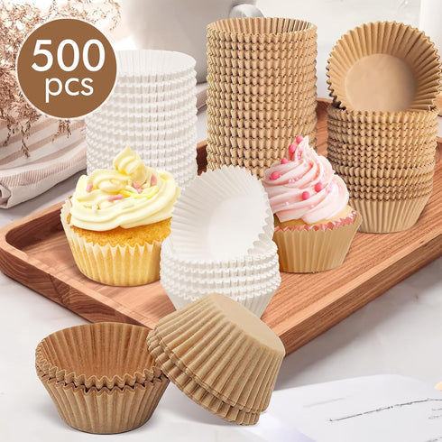 500pcs Standard white cupcake liners for baking,food grade cupcake wrappers,non-stick, greaseproof parchment muffin liners,by Bake Choice (500PCS ...