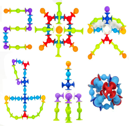 48 Piece Suction Cup Toys Construction Set - Silicone Building Blocks DIY Fun Bath Toys for Kids Ages 1-3, Toddler Travel Toys, Darts Sucker Toys ...