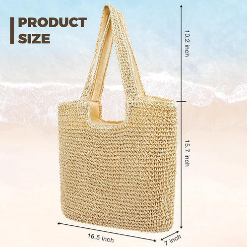 Straw Beach Bags for Women - Women Beach Handmade Woven Tote Bag, Summer Mesh Hollow Shoulder Bag for Holiday...