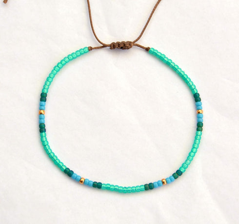 Anklet for Women, Unique Beaded Anklet, Native American Style, Green Turquoise Colorful Boho Hippie Beach Waterproof Anklet, Handmade by Tribes...