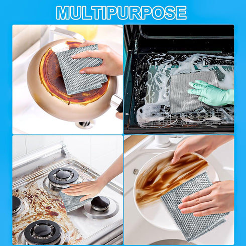 Niveaya 10 Pcs Multipurpose Dishwashing Rag for Wet and Dry Dish, 2024 New Dishwashing Net Mesh Cloth, Metal Cleaning Cloth for Kitchen Washing Di...