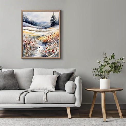 Posterizer 1 pcs-snowy winter flowers scene in oil painting style-10-Floral & Botanical Art-Landscape & Nature Art-Living Room Bedroom Decor- unfr...