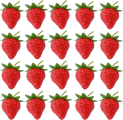 RONRONS 20 Pieces Artificial Strawberry Lifelike Fruit Plastic Strawberries Photography Prop Home Kitchen Cabinet Party Ornament, Small...