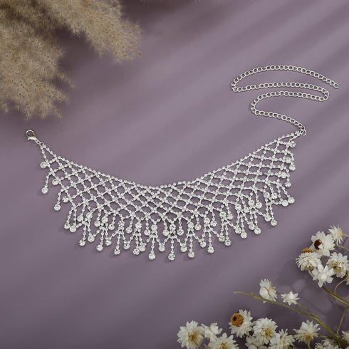 YERTTER Dainity Full Rhinestone Chunky Chain Diamond Silver Chain Collar Statement Tassel Crystal Choker Necklace Adjustable for Party Music Bar W...