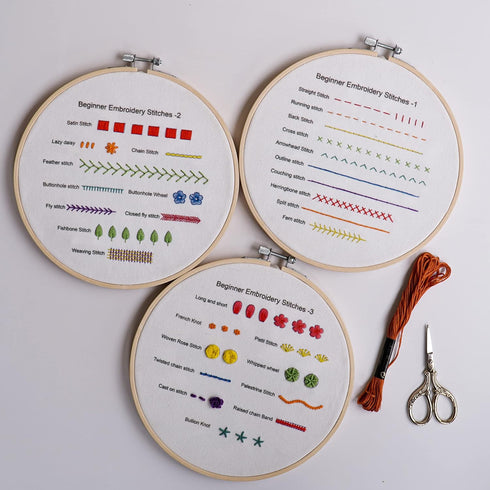 Bonroy Beginners Embroidery Stitch Practice kit, 3 Sets Embroidery Kit to Learn 30 Different Stitches for Craft Lover Hand Stitch with Embroidery ...