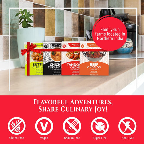 TIKKA MASALA, BUTTER CHICKEN, TANDOORI CHICKEN, BEEF VINDALOO INDIAN FOOD SPICES Beginner Seasoning Set by Flavor Temptations. Gluten free, Salt f...