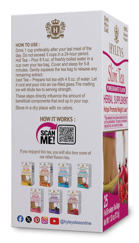Hyleys Slim Tea Pomegranate Flavor - Weight Loss Herbal Supplement Cleanse and Detox - 25 Tea Bags (1 Pack)...