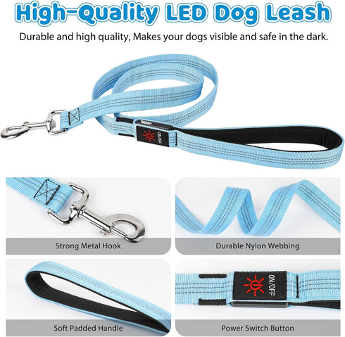 HIGO Rechargeable LED Dog Leash - 42.7" Reflective Light Up Dog Lead, High Visibility Glowing Safety Leash Light for Night Walking (Blue)...