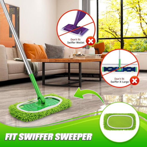 Set of 4 Reusable Microfiber Mop Pads Compatible with Swiffer Sweeper, Dry Sweeping Cloths, Washable Wet Mopping Cloth Refills for Floor Cleaning ...