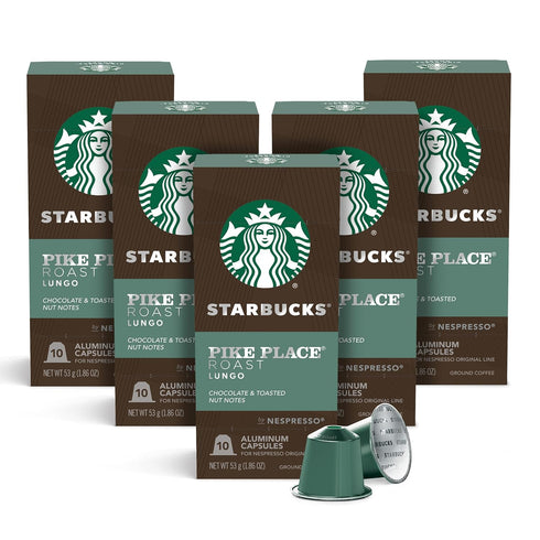 Starbucks by Nespresso Original Line, Pike Place, Medium Roast Coffee, 50-count Espresso Pods...