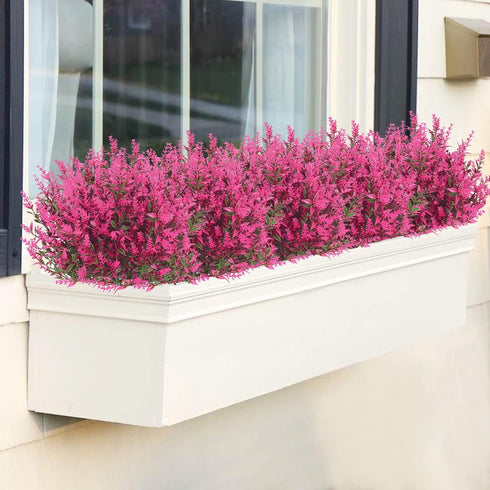 GREENRAIN 8 Bundles Artificial Lavender Flowers Outdoor Fake Flowers for Decoration UV Resistant No Fade Faux Plastic Plants Garden Porch Window B...