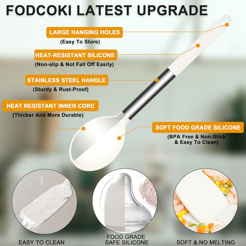 Silicone Spoons for Cooking Kitchen Serving Spoon Set of 3 for Nonstick Cookware Slotted Solid Spoon Pasta Spaghetti Server Stainless Steel Handle...