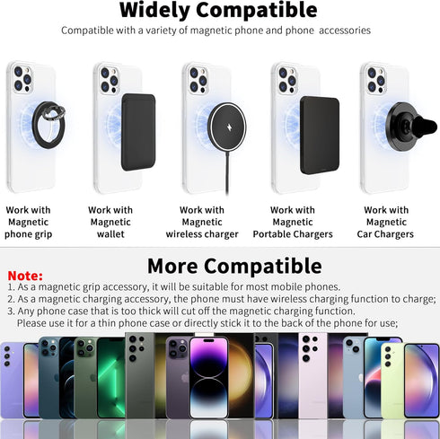 2Pcs Metal Ring Sticker for Pop Socket Magnetic Grip, Magnetic Adapter Adhesive for iPhone, Magsafe Wireless Charger (White)...