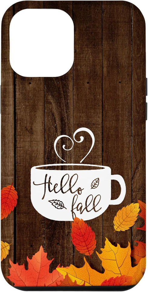 Hello Fall Coffee Mug Autumn Leaves Happy Fall Feeling Case for iPhone 12 Pro Max...