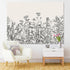 Emvency Tapestry Floral Border Herbs and Wild Flowers Botanical Engraving Style Black and White Home Decor Wall Hanging 50" x 60" Inches Print for...