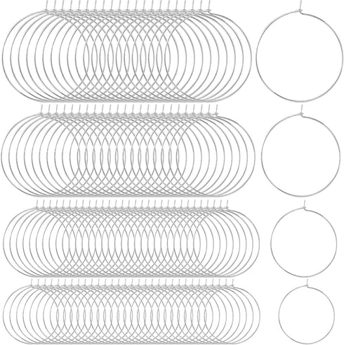 OIIKI 120PCS Earring Beading Hoops for Jewelry Making, 4 Sizes Silver Plated Hoop Earring Findings, Open Hoops, Metal Earring Rings, Round Earring...