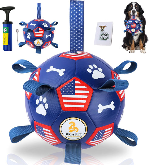 7.3 in Dog Toys Soccer Ball with Straps - Interactive Dog Toy Puppy for Indoor Outdoor Tug of War Durable Pet Water Toy Soccer Herding Balls with ...