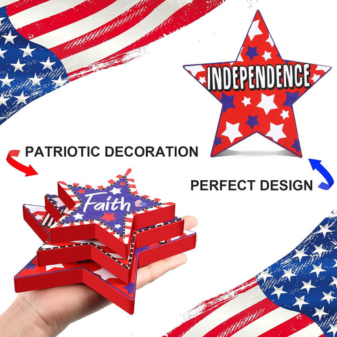 3 PCS 4th of July Table Decorations - Fourth of July Red White Blue Wooden Star Decor & Memorial Day Centerpieces Patriotic Labor Day Gifts Signs ...
