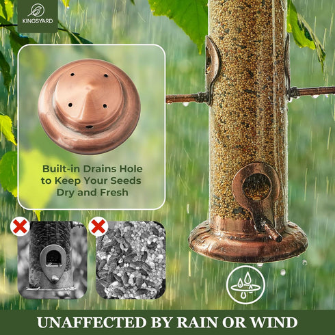 Kingsyard Metal Bird Feeders for Outdoors Hanging, Extra Thick Tube Bird Feeder w/Steel Hanger & 4-Port, 15 inch, Chew-Proof, Weather and Water Re...
