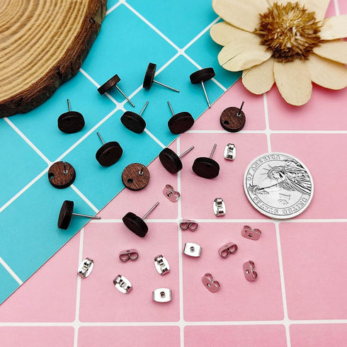 160Pcs Wood Stud Earring Posts with Loop Wooden Earrings Studs for Jewelry Making Earring Findings Earring Pin Studs Wooden Earring Posts with Ear...