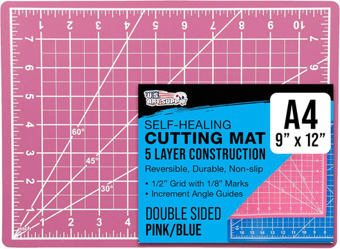 U.S. Art Supply 9" x 12" Self-Healing Cutting Mat 5-Ply - Double-Sided Pink/Blue Craft Mat, Non-Slip Cutting Mats for Crafts, Sewing, Quilting, Sc...