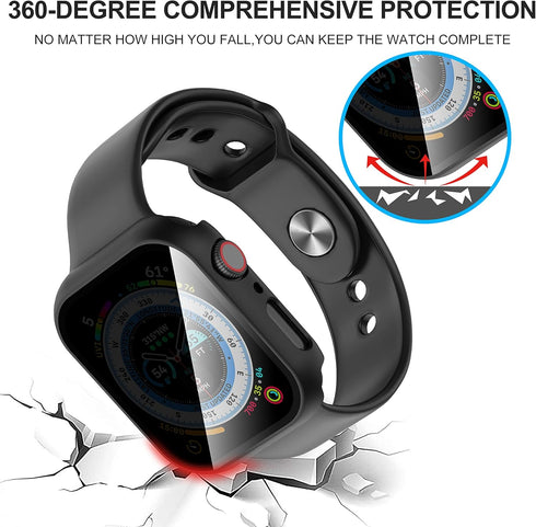Suoman 3 in 1 Case for Apple Watch Series 6/5/4 44mm Waterproof Privacy Screen Protector, Tempered Glass Cover Front + Back Bumper 360°Protection ...