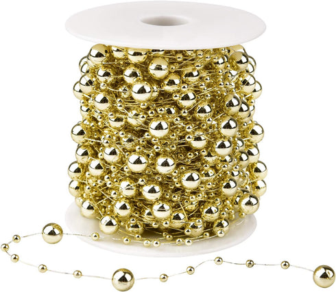 65.6Ft Christmas Tree Beads Garland Clearance, Fishing Line Artificial Pearls Beads String Roll Chain Faux Pearl Beaded Trims for Christmas Tree D...