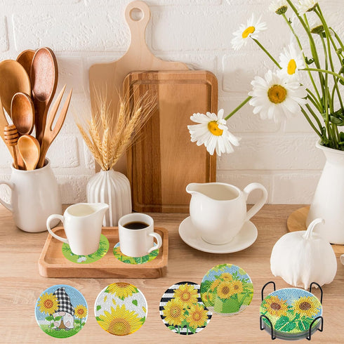 8 Pcs Diamond Painting Coasters, Sunflower Diamond Painting Coasters for Adults DIY Diamond Art Coasters for Drinks Painting Kits Supplies...