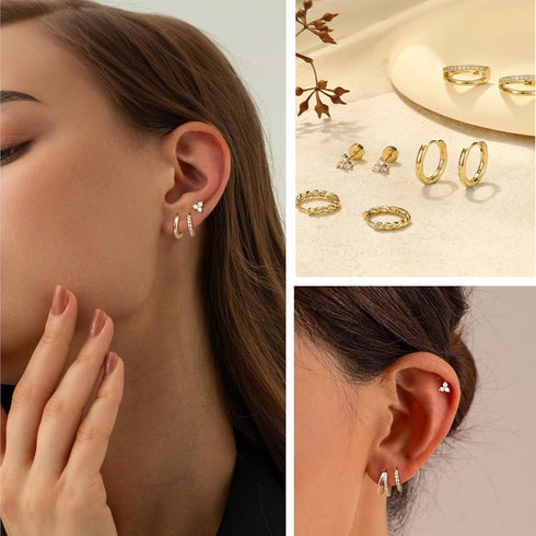 BESTEEL 4 Pairs Gold Silver Hoop Earrings Set for Women Small 14K Gold Filled Dainty Cartilage Huggie Earring Set for Multiple Piercing Hypoallerg...