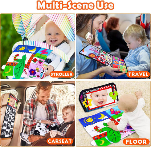 Tummy Time Mirror Baby Toys 3-6 Months Infant Newborn Toys 0-3 Months Brain Development Montessori Sensory Crinkle Toys Teether Black and White Hi...