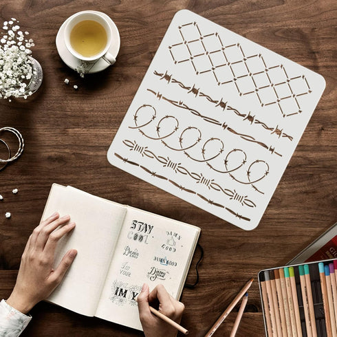 FINGERINSPIRE Barbed Wire DIY Stencils Wall Painting Stencil 11.8x11.8inch 6 Style Iron Gauze Drawing Stencils Reusable Mylar DIY Painting Templat...