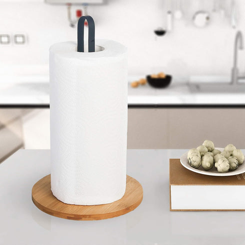 TIEYIPIN Paper Towel Holder, Countertop Roll Stand with Anti-Skid Wooden Bamboo Base for Kitchen, Cabinet, Table...