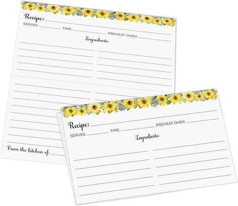 321Done Folding Recipe Cards (Set of 50) Sunflowers on White, From the Kitchen Of - Folds to 3x5 from 6x5 - Retro Vintage Wedding Baby Bridal Show...