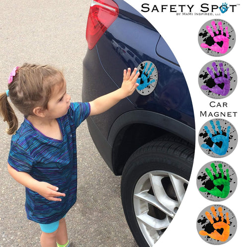 Magnet - Kids Handprint for Car Parking Lot Safety - Gray Background with Splat (Blue)...