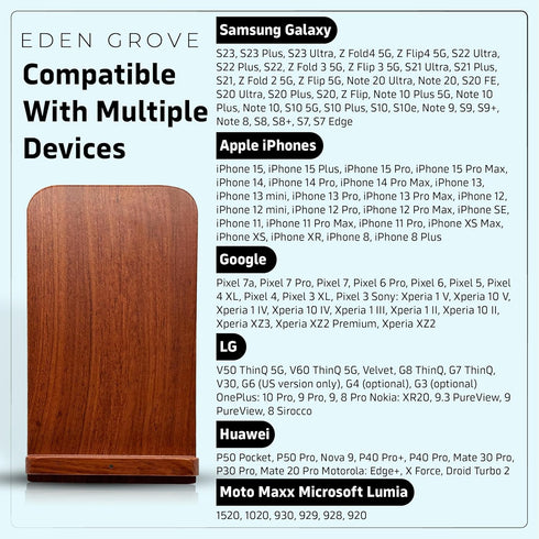 Natural Wood Wireless Charging Stand Charger for Apple iPhone, Samsung Galaxy, Google Nexus, Google Pixel, LG, Motorola Huawei, Android, Qi...